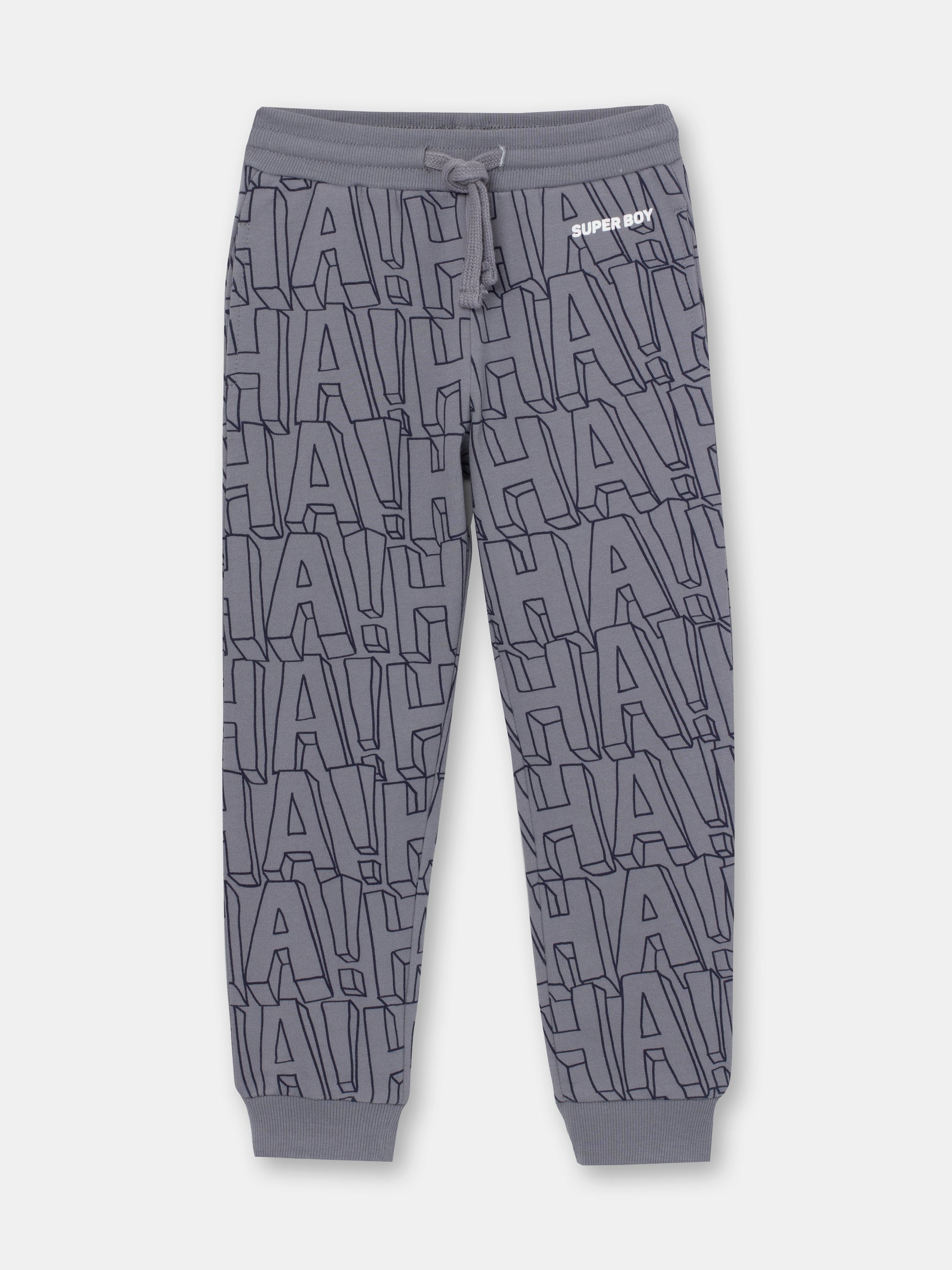 CWKB 70084-23-297 - Cherubino boys grey pants with haha print - front