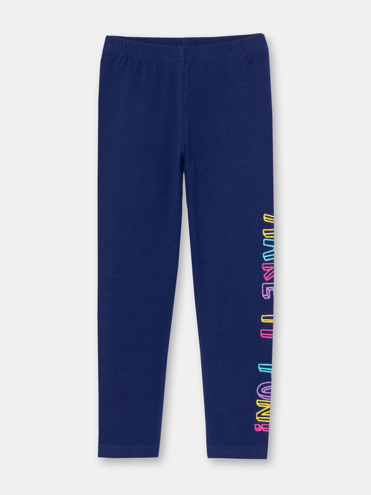 CWKG 70070-41-282 - Cherubino girls dark blue leggings with make it fun print - front