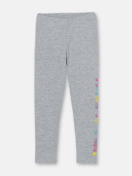 CWKG 70070-11-282 - Cherubino girls light grey melange leggings with make it fun print - front