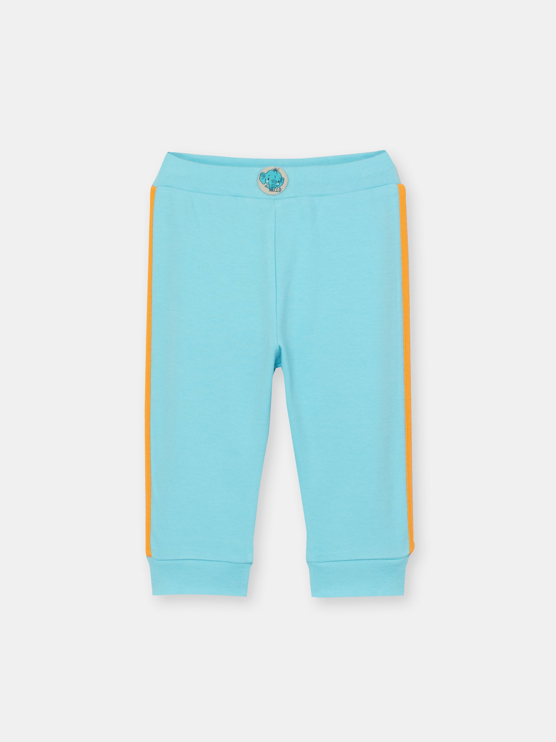 CWNB 70082-43-285 - Cherubino newborn baby boys sky blue pants with hello elefunto embroidery - front